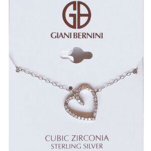 NWT Sterling Silver CZ Open Heart Necklace 18" Giani Bernini Macy's